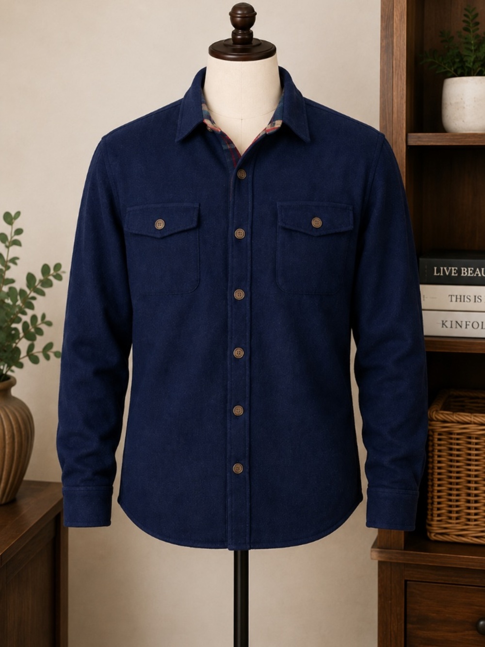 The Normal Brand Navy Wool Blend Brightside Flannel Lined Shacket Shirt | Size L